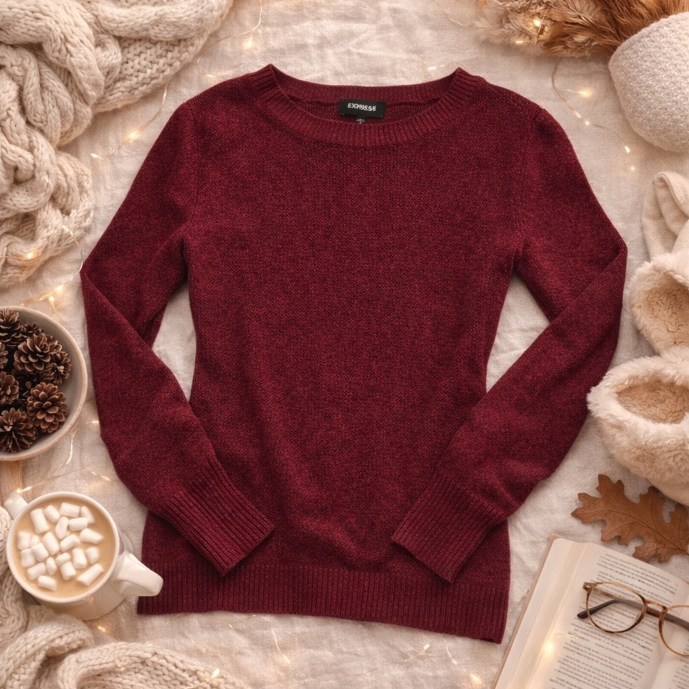 Express Burgundy Crewneck Sweater Size S Soft Knit Cozy Classic
